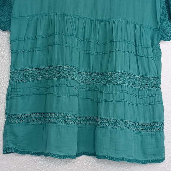 Sundance Aria 100% Cotton Sz XXS Lace Ruffle Boho Tiered Short-Sleeve Top - Picture 14 of 16